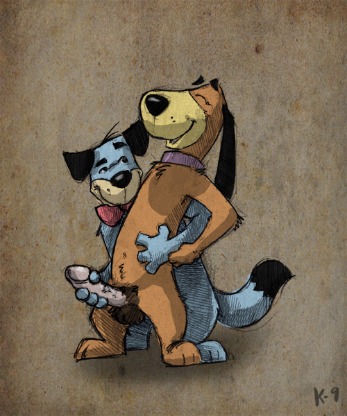 anthro anthro_on_anthro dipstick_tail duo erection genitals humanoid_genitalia humanoid_penis male male/male markings penis sex tail tail_markings k-9 augie_doggie_and_doggie_daddy hanna-barbera the_huckleberry_hound_show doggie_daddy huckleberry_hound canid canine canis domestic_dog mammal 5:6