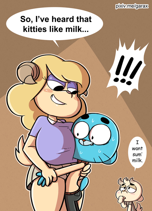 age_difference anthro big_breasts breasts clothed clothing duo female male male/female mature_anthro mature_female older_female text young young_anthro younger_male garabatoz cartoon_network the_amazing_world_of_gumball chi_chi chi_chi's_mom gumball_watterson bovid caprine domestic_cat felid feline felis goat mammal 2018 english_text mother_(lore) parent_(lore) son_(lore)