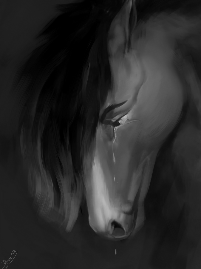 anthro bodily_fluids crying ears_back eye_scar facial_scar fur hair male mane mane_hair narrowed_eyes pivoted_ears scar simple_background smile solo tears dimonis equid equine horse mammal 2020 digital_media_(artwork) greyscale monochrome signature watermark