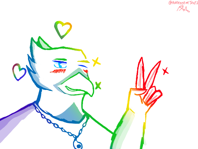 anthro blush gesture hand_gesture heart_symbol jewelry lgbt_pride male necklace one_eye_closed pride_color_body pride_color_palette pride_colors pride_heart rainbow rainbow_pride_colors rainbow_symbol six-stripe_rainbow_pride_colors solo sparkles v_sign wink antifreezetea neptune_mereaux avian bird bluebird eastern_bluebird oscine passerine thrush_(bird) restricted_palette sketch