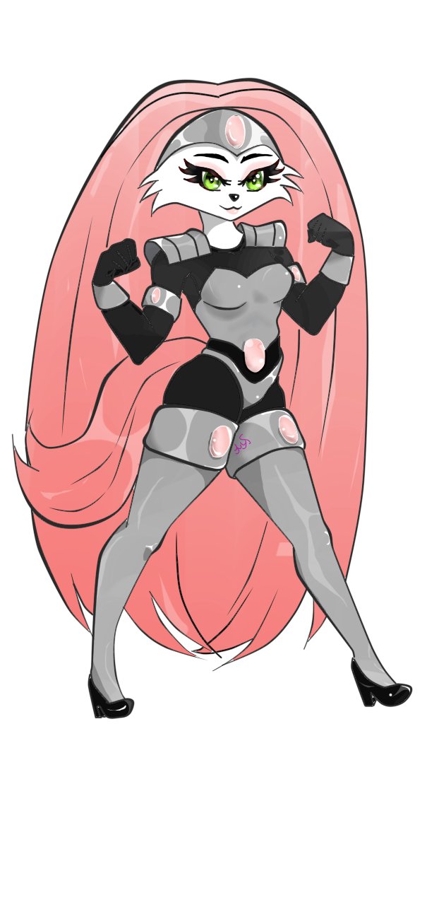 anthro boots button_nose clothing female fist flexing footwear fur gem green_hair hair headgear high_boots high_heeled_boots high_heels legwear long_hair looking_at_viewer pink_hair shoes simple_background smile solo tail thigh_boots thigh_highs uniform white_background white_body white_fur renv bucky_o'hare_(series) jenny_(bucky_o'hare) lagomorph leporid mammal rabbit hi_res signature