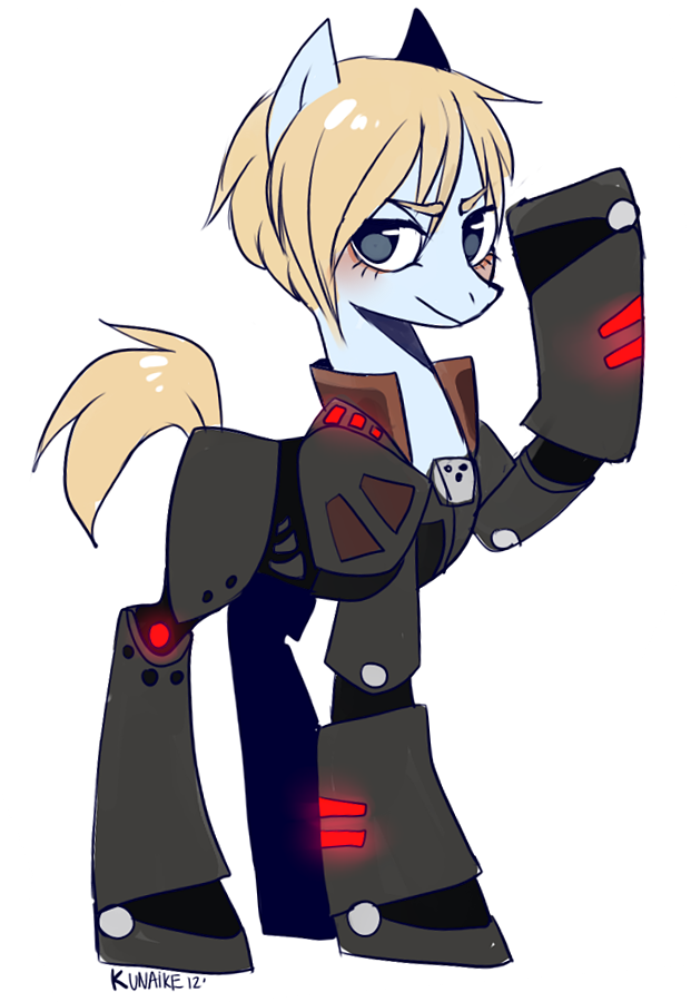 alternate_species armor blonde_hair blue_eyes female feral hair ponification quadruped solo tail kunaike sharpasakunaike disney hasbro my_little_pony wreck-it_ralph sergeant_calhoun equid equine horse mammal pony crossover