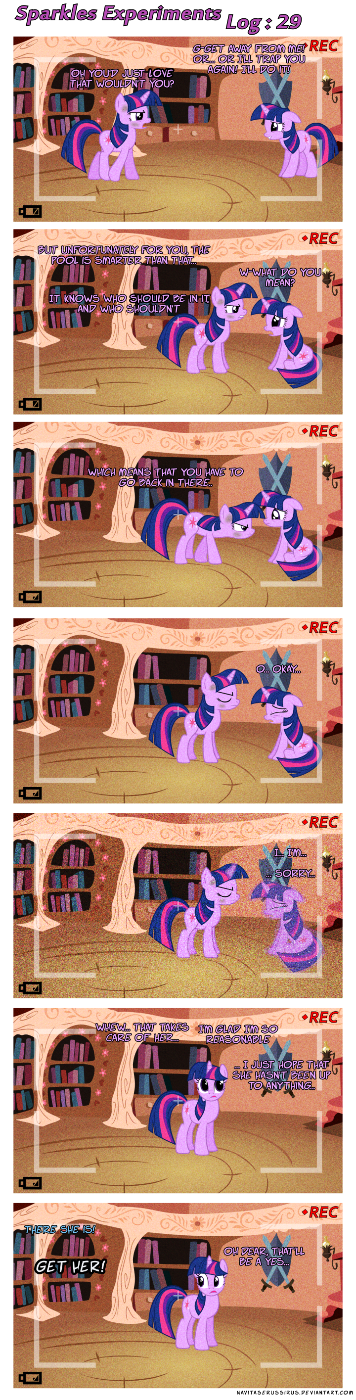 angry camera clone female feral fur hair horn multicolored_hair purple_body purple_fur purple_hair quadruped sad tail text two_tone_hair navitaserussirus friendship_is_magic hasbro my_little_pony mythology twilight_sparkle_(mlp) equid equine mammal mythological_creature mythological_equine unicorn absurd_res alpha_channel comic english_text hi_res url