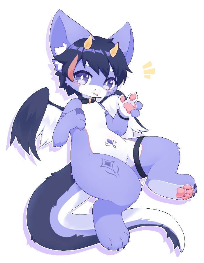 2_horns 4_fingers 4_toes anthro back_wings bar_emanata belly big_eyes black_body black_collar black_feathers black_fur black_hair black_legband black_nose black_thighband blep blush blush_lines cheek_tattoo claws closed_smile collar digitigrade drop_shadow emanata eyebrows feathered_wings feathers featureless_crotch feet femboy finger_claws fingers flying fur hair happy highlights_(coloring) horn inner_ear_fluff kemono leg_tattoo legband looking_at_viewer male mouth_closed multicolored_body multicolored_fur navel navel_tattoo nude pawpads paws pink_body pink_fur pink_hair pink_highlights pink_pawpads pink_tongue pupils purple_body purple_eyes purple_fur simple_background slightly_chubby smile solo tail tattoo thick_thighs thigh_tattoo thighband three-quarter_view toe_claws toes tongue tongue_out tuft white_background white_body white_feathers white_fur white_pupils wide_hips wings shirom mythology dragon furred_dragon furred_scalie mythological_creature mythological_scalie scalie 2025 cel_shading digital_media_(artwork) shaded