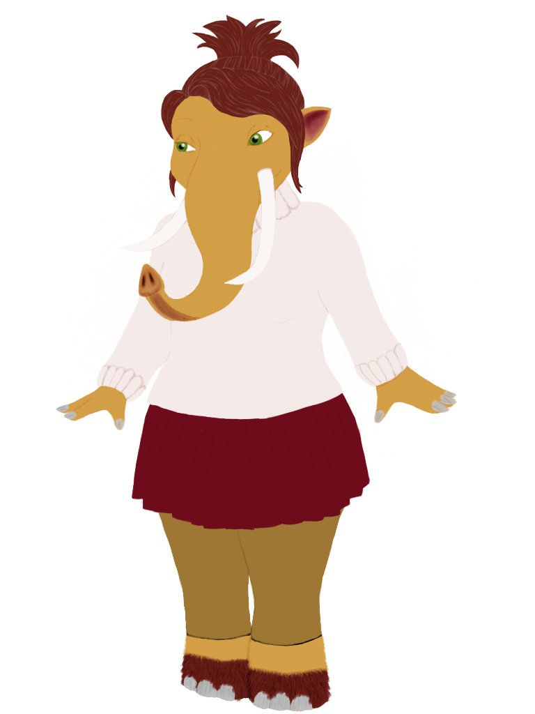 alternate_universe anthro clothing female simple_background solo white_background blue_sky_studios ice_age_(series) peaches_(ice_age) elephantid mammal mammoth prehistoric_species proboscidean 3:4