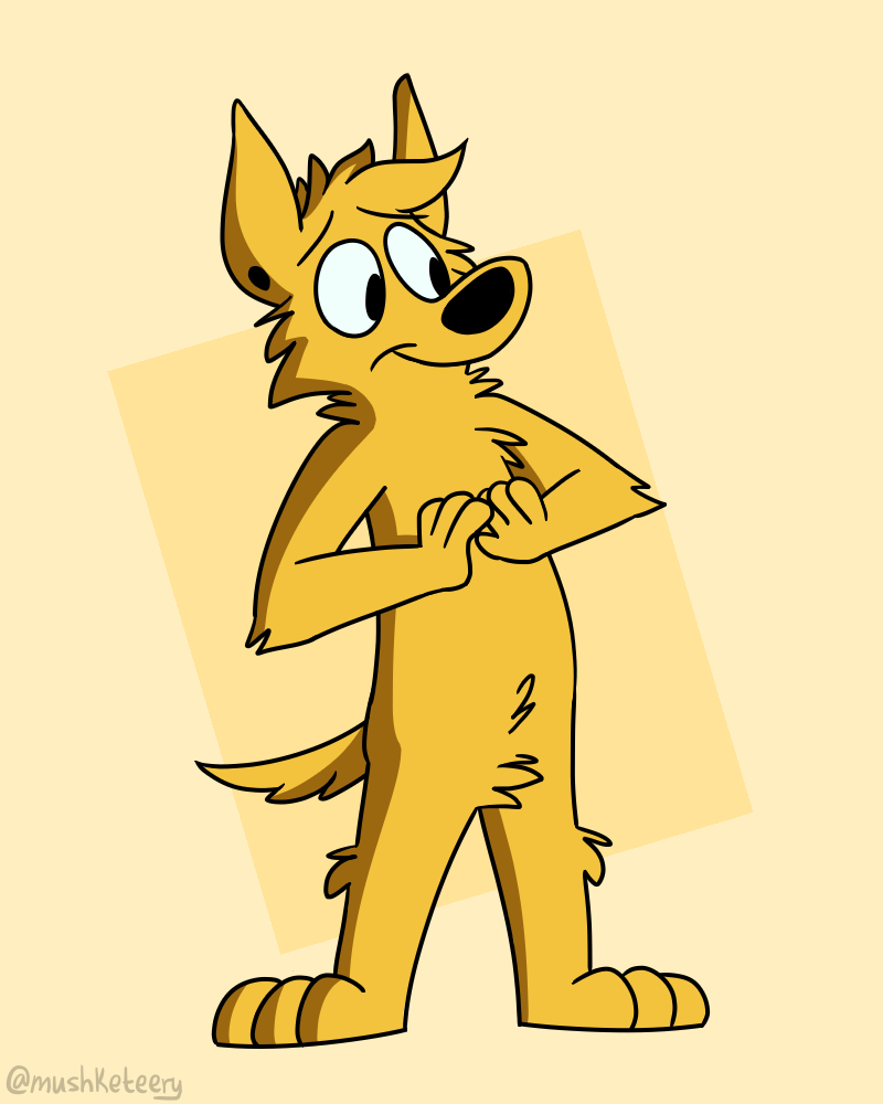 black_eyes black_nose colored-in detailed_background ear_piercing fur male null piercing simple_background smile solo yellow_background yellow_body yellow_fur yellow_monochrome mushketeery winston_(hryanart) canid canine canis domestic_dog mammal 4:5 shaded signature