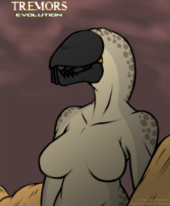 anthro breasts eyeless featureless_breasts female non-mammal_breasts scales simple_background solo tan_body tan_scales text galmgaruda51 tremors universal_studios annelid graboid 2012 artist_name colored digital_drawing_(artwork) digital_media_(artwork) english_text half-length_portrait portrait signature