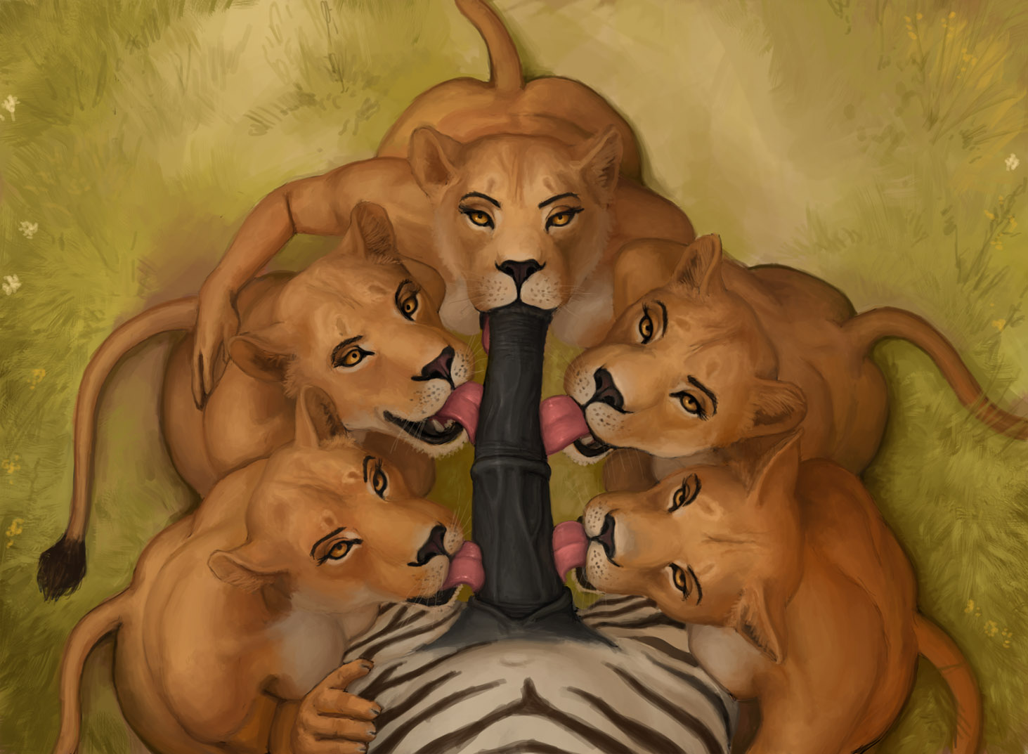 Pack of Hungry Lionesses Devour a Zebra MFFFFF (morticus). 
