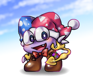 bow_(feature) bow_tie clothing cute_fangs fangs fool's_hat footwear hat headgear headwear looking_at_viewer male open_mouth solo teeth box_xod kirby_(series) nintendo marx_(kirby) waddling_head 2019 low_res