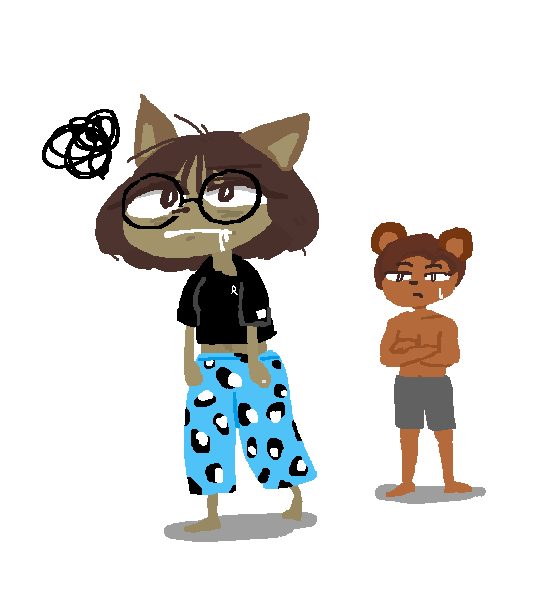 anthro clothed clothing duo eyewear female glasses male male/female tired pipepo cha_hieun kim_soohyun bear canid canine canis domestic_dog mammal aliasing digital_media_(artwork)