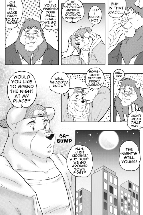 anthro clothing dialogue distance eyewear glasses hat headgear headwear male text ryuu_majin canid canine canis domestic_dog felid lion mammal pantherine 2:3 comic english_text greyscale monochrome