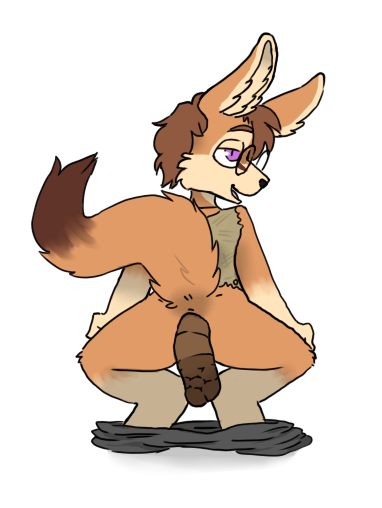 anthro biped black_nose bottomwear bottomwear_down clothed clothing crouching dipstick_tail eyebrows eyewear feces fur glasses hair looking_back markings multicolored_tail pants pants_down partially_clothed pooping rear_view scatplay solo tail tail_markings mvsnake canid canine fox mammal