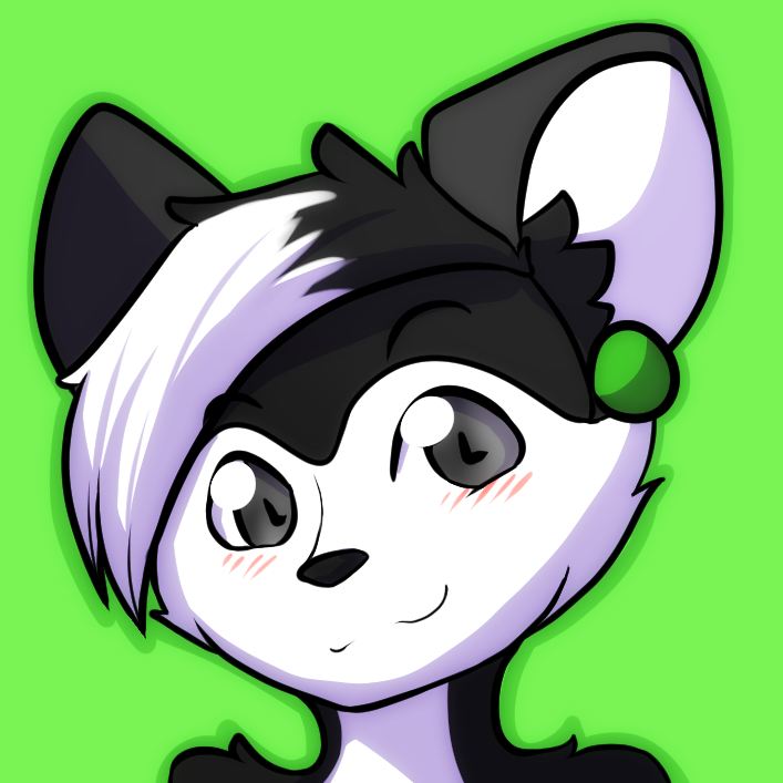 anthro black_body black_eyebrows black_fur black_hair black_nose blush ear_piercing eyebrows fur green_background grey_eyes hair looking_at_viewer male multicolored_body multicolored_fur multicolored_hair piercing simple_background smile solo two_tone_body two_tone_fur two_tone_hair white_body white_fur white_hair indorak ayken mammal mephitid skunk 1:1 2017 digital_media_(artwork) headshot_portrait icon portrait