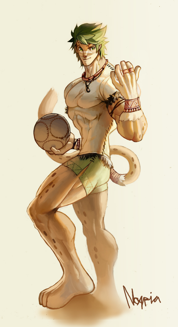 ball biped bracelet green_eyes green_hair hair holding_ball holding_object jewelry looking_at_viewer male mascot muscular muscular_male necklace ring short_hair simple_background soccer soccer_ball solo south_africa sport standing tail white_background world_cup ephorox fifa zakumi felid leopard mammal pantherine 2010