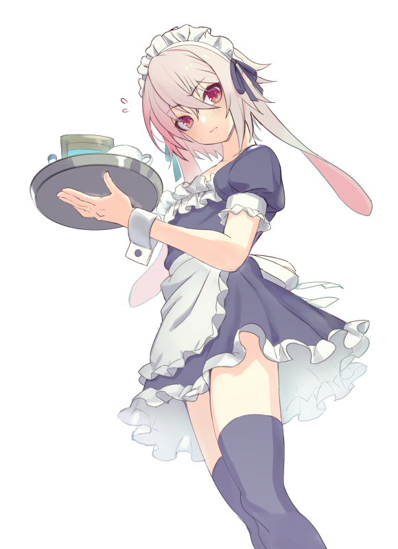 apron clothed clothing crossdressing femboy hair holding_object legwear maid_headdress maid_uniform male pink_hair shirt_cuffs simple_background solo thigh_highs tray uniform white_background young orillust arknights hypergryph studio_montagne ansel_(arknights) animal_humanoid humanoid lagomorph lagomorph_humanoid leporid_humanoid mammal mammal_humanoid rabbit_humanoid 2020