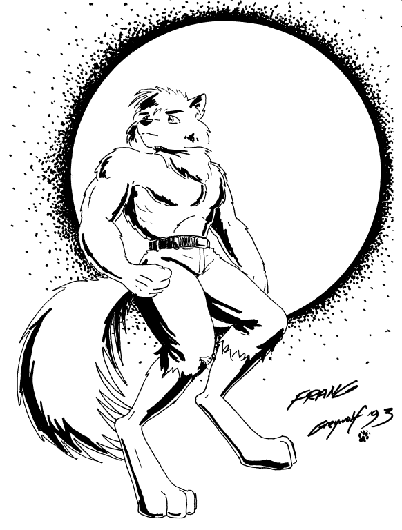 anthro biped classy clothed clothing frang male pointillism solo standing tail vintage greywolf canid canine mammal 1993 monochrome