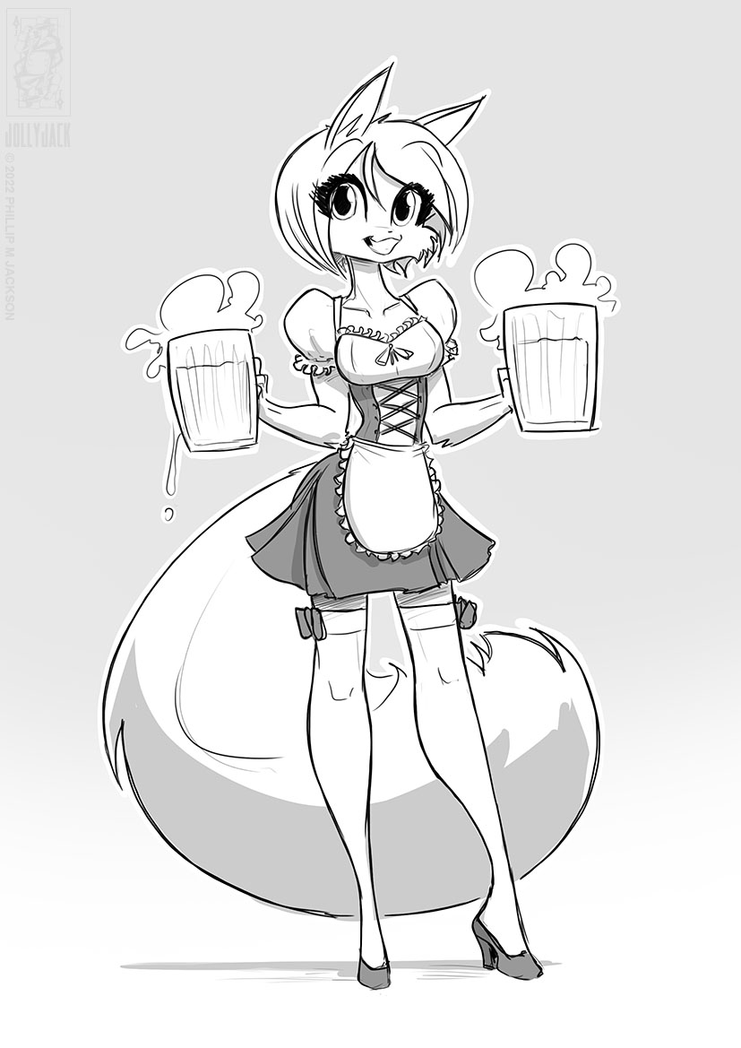 absolute_territory alcohol anthro apron barmaid beer beer_foam beer_mug beverage bow_ribbon clothed clothing dress female footwear fully_clothed fur grin hair high_heels holding_beverage holding_object holidays legwear looking_at_viewer shoes smile socks solo thigh_highs thigh_socks conditional_dnp jollyjack oktoberfest sequential_art scarlet_(sequential_art) eurasian_red_squirrel mammal rodent sciurid tree_squirrel 2023 greyscale monochrome