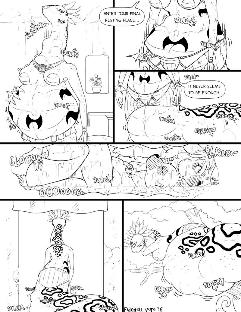 abdominal_bulge after_vore anthro belly big_belly breasts female female_pred group neck_bulge overweight speech_bubble swallowing text trio vore fidchellvore lemur mammal primate strepsirrhine 2016 comic
