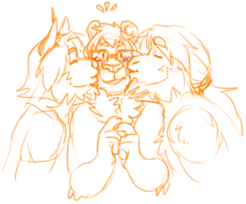 anthro blush group kissing male male/male xantouke erik xan_(xantouke) felid lion mammal pantherine unknown_species low_res sketch