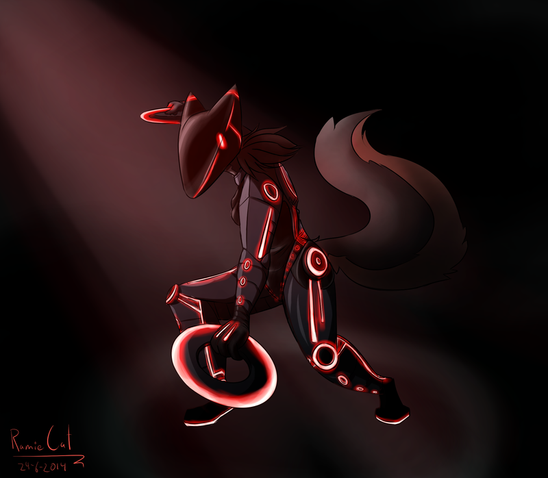 anthro female femme_fatale fighting_pose glowing identity_disc pose solo ramie0cat tron the_sake_ninja canid canine fox mammal 2014 dated