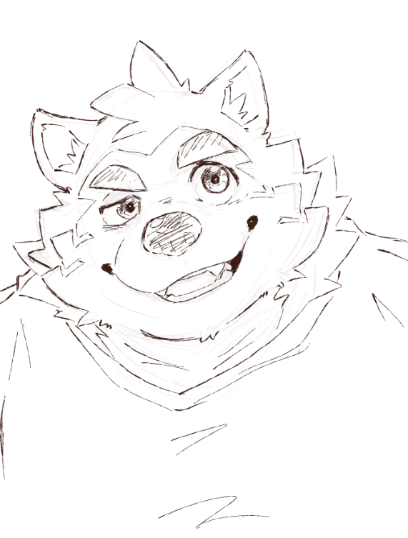 anthro eyebrows looking_at_viewer male smile smug solo thick_eyebrows heylaw21 lifewonders live_a_hero mokdai canid canine canis domestic_dog mammal bust_portrait portrait sketch