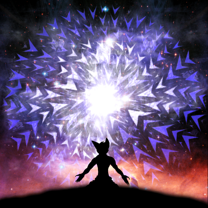 ambiguous_gender anthro arrow_sign biped cosmic_background ears_up fur gradient_background hill hillside kneeling light lights looking_into_the_distance male shapes silhouette simple_background sky solo star starry_sky tailless vortex raiju_(artist) pink_floyd canid canine fox mammal cloudy_(disambiguation) 1:1 lighting shaded