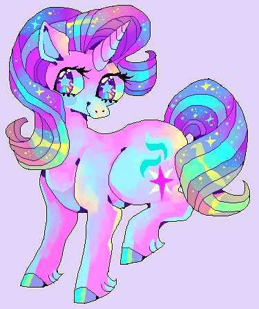 cutie_mark eyelashes feathering female fur hair hooves horn iridescent iridescent_eyes iridescent_fur iridescent_hair iridescent_hooves iridescent_horn iridescent_mane iridescent_tail mane multicolored_hair purple_background purple_body purple_eyes purple_fur quadruped simple_background solo sparkles sparkling_hair sparkling_mane starry_eyes suippupupu friendship_is_magic hasbro my_little_pony mythology starlight_glimmer_(mlp) equid equine mammal mythological_creature mythological_equine unicorn 2018 aliasing colorful_theme digital_media_(artwork) low_res oekaki shaded