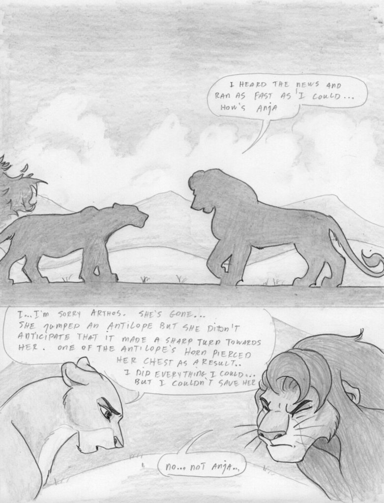 dialogue digitigrade female feral male pregnant quadruped silhouette tail text leovictor arthos leya felid lion mammal pantherine 2008 comic english_text greyscale monochrome