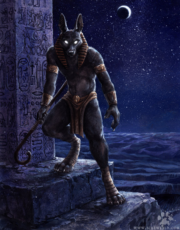 anthro biped black_body black_fur bottomwear bracelet claws clothed clothing desert detailed_background ear_piercing egyptian egyptian_clothing egyptian_headdress front_view fur glowing glowing_eyes headdress headgear headwear hieroglyphics jewelry loincloth looking_at_viewer male melee_weapon moon nemes_(clothing) night outside piercing polearm sky solo staff standing star starry_sky topless topless_anthro topless_male weapon blotch egyptian_mythology middle_eastern_mythology mythology anubis anubian_jackal canid canine canis deity jackal mammal 2013 cool_colors dark_theme