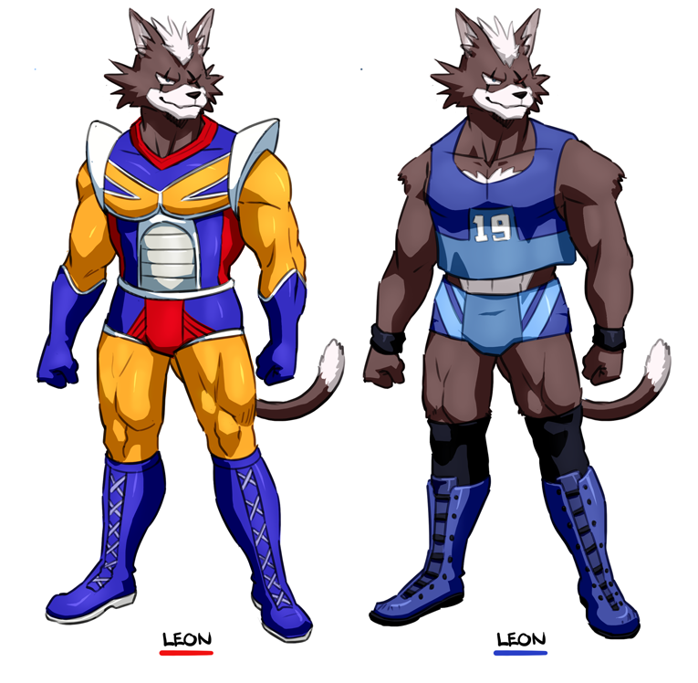 1_eye anthro boots brown_body brown_fur clothing detailed_clothing footwear fur male missing_eye muscular muscular_male scar shoes simple_background solo white_background wrestling_outfit wristband joeadok f-zero nintendo leon_(f-zero) felid feline mammal 2019 model_sheet