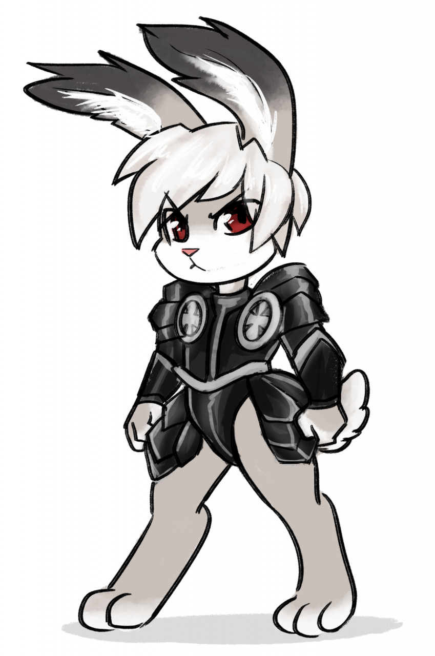 3_toes angry anthro armor barefoot clothed clothing countershade_feet countershading digitigrade feet male partially_clothed paws raised_tail red_eyes solo tail toes pukopop odin_sphere vanillaware oswald_(odin_sphere) lagomorph leporid mammal pooka rabbit hi_res