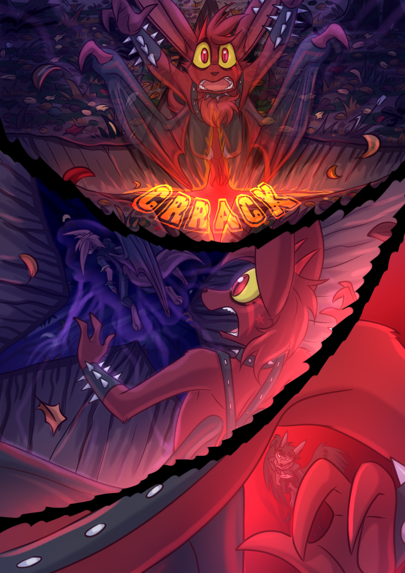 anthro bat_wings clothed clothing collar ear_piercing fur hair horn male membrane_(anatomy) membranous_wings open_mouth piercing red_body red_eyes red_fur red_hair solo spiked_collar spikes text wings yellow_sclera ripli third-party_edit a_story_with_a_known_end jonty canid canine demon mammal 2020 comic english_text hard_translated translated