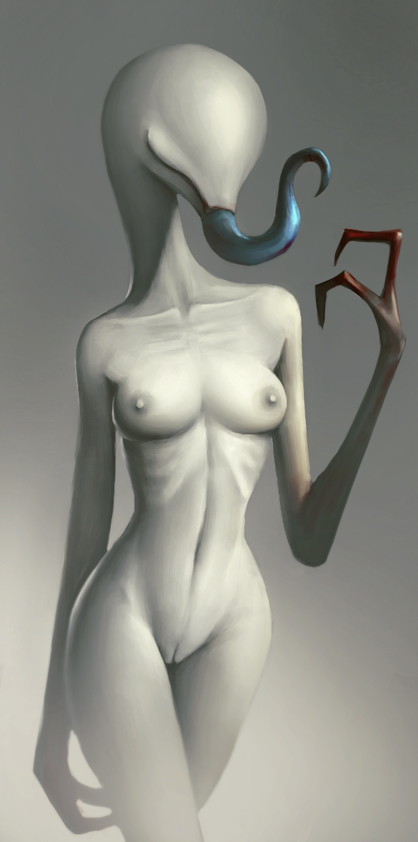 2_fingers beckoning blue_tongue breasts collarbone creepy curvy_female curvy_figure curvy_humanoid emaciated eyeless female fingers front_view genitals gesture gradient_background grey_background hairless hourglass_figure hourglass_figured_female hourglass_figured_humanoid innie_pussy inviting long_arms long_neck long_tongue nipples non-mammal_nipples not_furry pussy rib_lines ribs simple_background skinny skinny_female smile solo standing tongue tongue_out wide_hipped_female wide_hipped_humanoid wide_hips ikiki humanoid monster monstrous_humanoid grey_theme hi_res portrait restricted_palette three-quarter_portrait