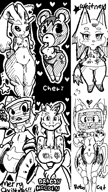 1-bit anthro blush breasts cleavage clothed clothing female heart_symbol machine tail text wide_hips actionbastardvirginblstr animal_crossing miiverse mythology nintendo pokemon catbot whitney_(animal_crossing) bear canid canine canis dragon generation_4_pokemon lagomorph lopunny mammal mythological_creature mythological_scalie pokemon_(species) robot scalie wolf 9:16 black_and_white crossover english_text monochrome