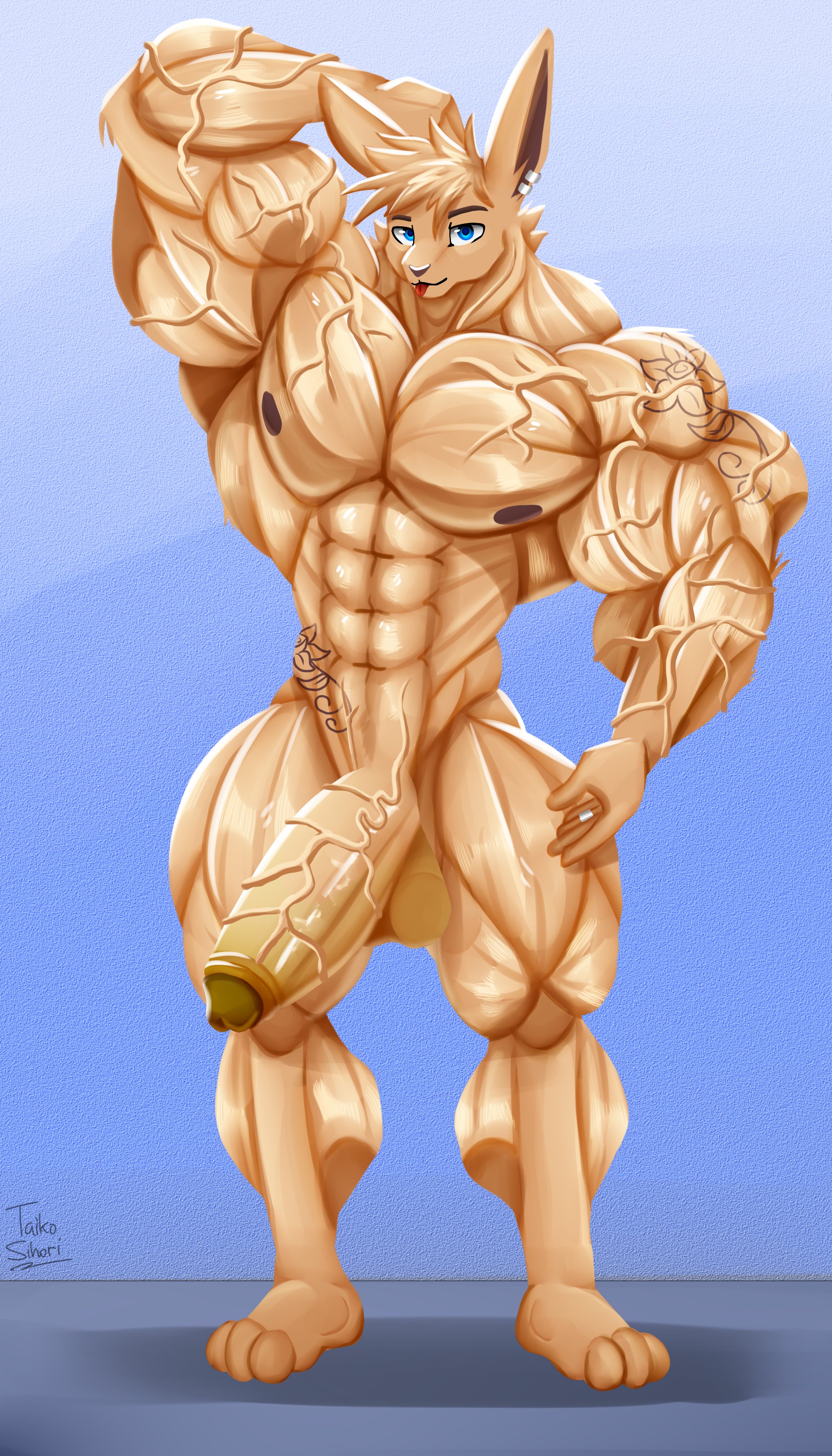 Rule 34 Dev - abs anthro biceps big_muscles big_penis blonde_hair  blurred_background bottomwear bracelet clothed clothing detailed_background  dog_tags flaccid front_view fur genitals hair huge_muscles hyper  hyper_muscles inside jewelry long_tail male ...