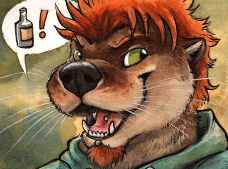 anthro black_nose clothed clothing facial_piercing fangs green_eyes hair labret_piercing lip_piercing open_mouth orange_hair piercing solo teeth tongue whiskers kenket rudderg33k thomas_james_o'connor mammal mustelid otter 2014 bust_portrait low_res portrait traditional_media_(artwork)