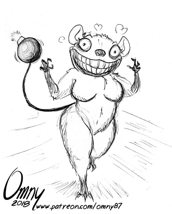 anthro anthrofied big_breasts bomb breasts explosives featureless_breasts female heart_symbol looking_at_viewer nude running smile solo teeth omny87 majora's_mask nintendo the_legend_of_zelda mammal real_bombchu rodent black_and_white monochrome traditional_media_(artwork)