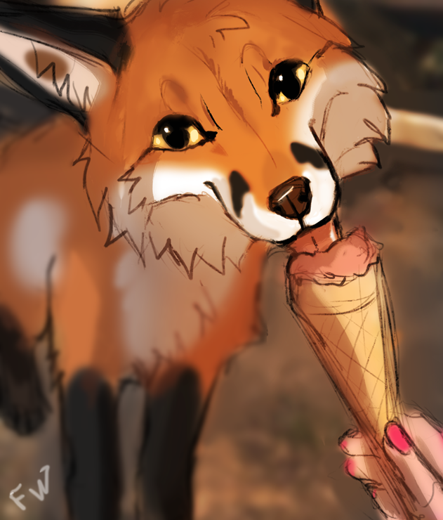 ambiguous_gender black_body black_fur black_nose brown_nose dessert duo feral food fur ice_cream licking orange_body orange_fur solo_focus standing tongue tongue_out white_body white_fur flashw canid canine fox human mammal red_fox true_fox 2022 digital_drawing_(artwork) digital_media_(artwork)