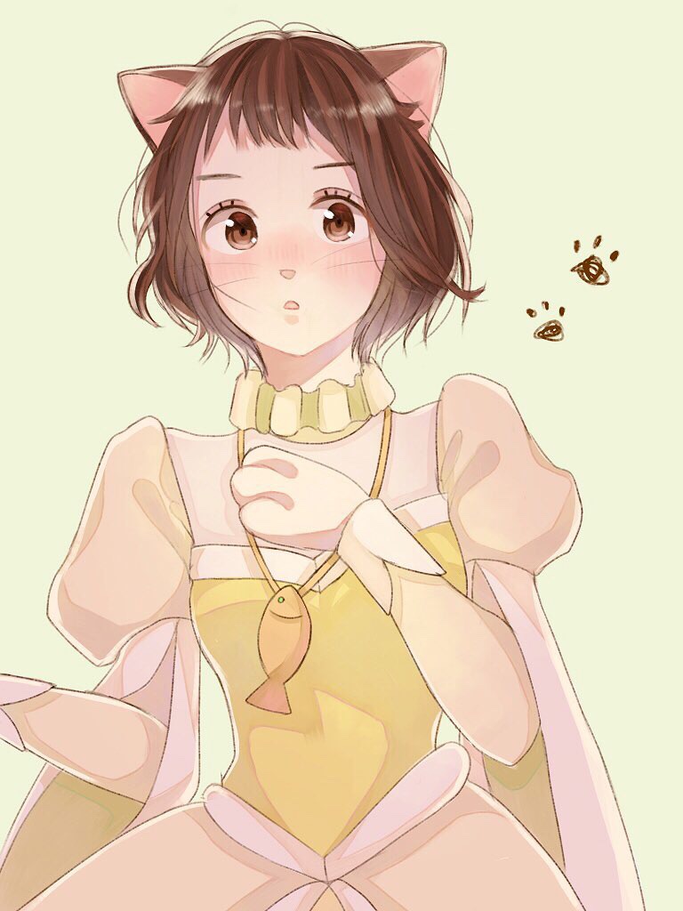 3_fingers blush breasts brown_eyes brown_hair clothing dress female fingers hair looking_at_viewer short_hair simple_background solo surprise whiskers nono_nonona ghibli the_cat_returns haru_yoshioka animal_humanoid cat_humanoid felid felid_humanoid feline feline_humanoid humanoid mammal mammal_humanoid 2018 3:4