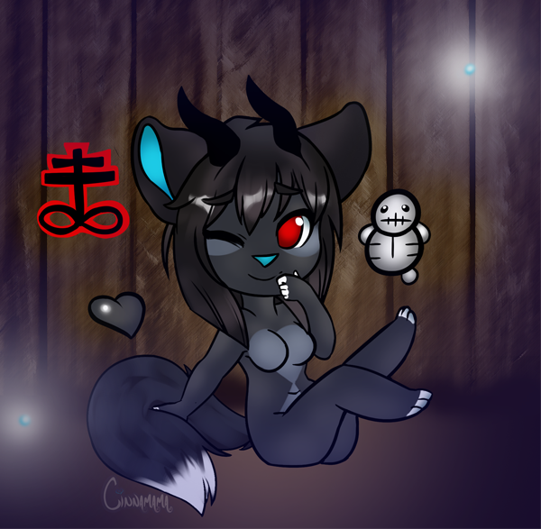 anthro breasts chibi featureless_breasts female horn nude one_eye_closed red_eyes solo wink cinnamama the_binding_of_isaac_(series) guppy_(tboi) demon mammal