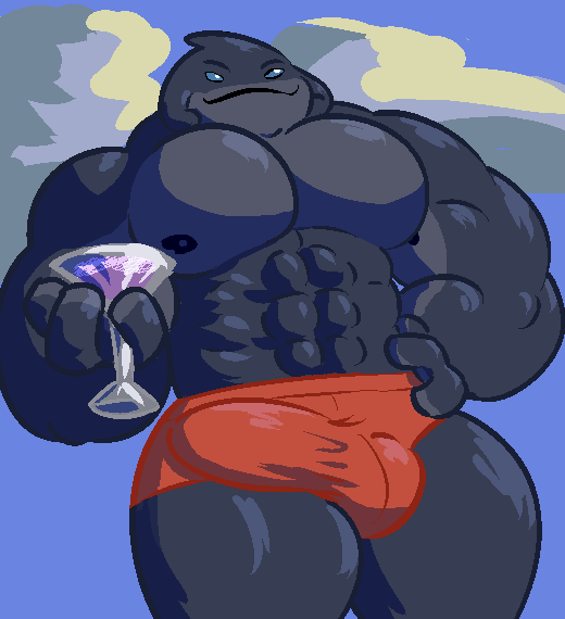 abs alcohol beverage big_muscles blue_eyes bulge clothing cocktail_glass container cup detailed_bulge drinking_glass genital_outline glass glass_container glass_cup grey_body grey_nipples grey_skin holding_glass holding_object male muscular muscular_male nipples pecs penis_outline smile solo speedo standing swimwear thick_thighs grungebeetle disney lilo_and_stitch gantu alien 2021 aliasing digital_media_(artwork)