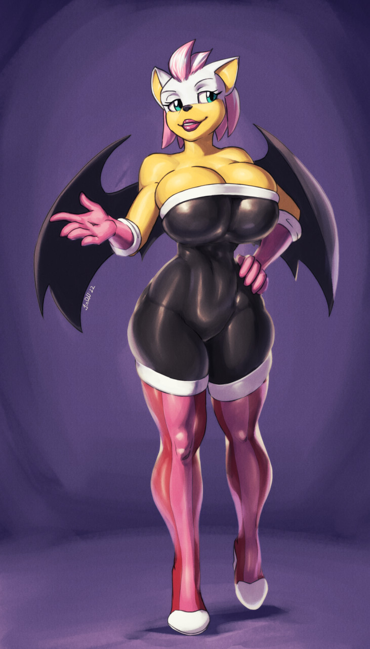 5_fingers alternate_costume alternate_form anthro armwear bat_wings big_breasts biped black_nose black_wings boots breasts clothed clothing clothing_swap elbow_gloves eyebrows eyelashes female fingers footwear fusion gloves hair hand_on_hip handwear huge_breasts legwear lipstick looking_back makeup membrane_(anatomy) membranous_wings multicolored_hair pink_clothing pink_gloves pink_handwear red_lipstick shoes small_waist smile solo standing thigh_boots thigh_highs thin_eyebrows tight_clothing two_tone_hair wide_hips wings jindragowolf sega sonic_the_hedgehog_(series) amy_rose rouge_the_bat bat eulipotyphlan hedgehog hybrid mammal 2022 dated full-length_portrait hi_res portrait