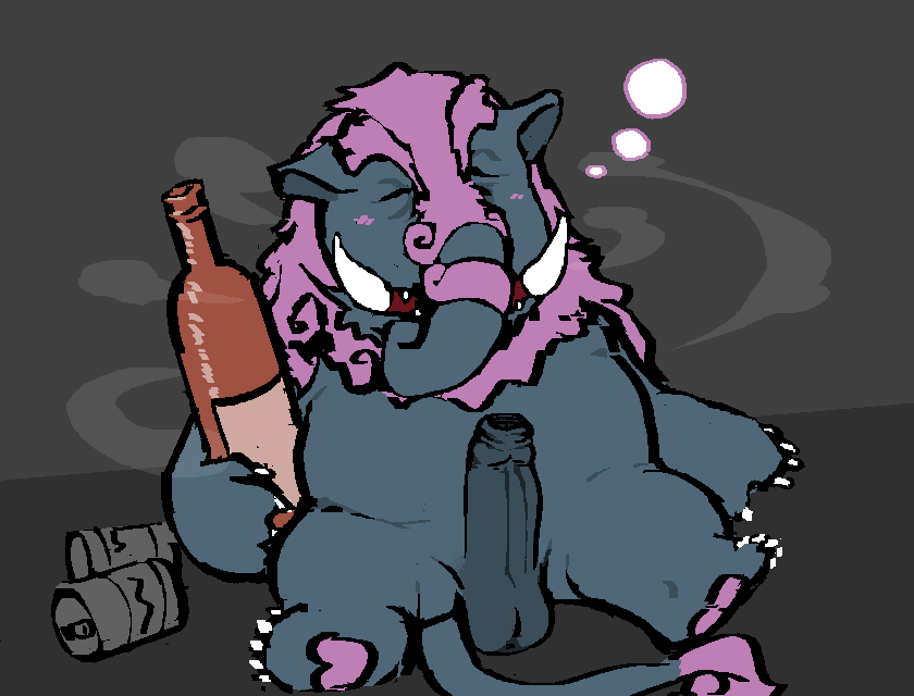 5_fingers alcohol anthro beer beverage black_body black_fur blush bubble drunk drunk_bubble erection fingers foreskin fur genitals humanoid_genitalia humanoid_penis male open_mouth pawpads penis purple_body purple_fur sitting slightly_chubby solo substance_intoxication tail_fluff trunk tusks saltshovel konami yu-gi-oh! number_41:_bagooska_the_terribly_tired_tapir duel_monster mammal tapir