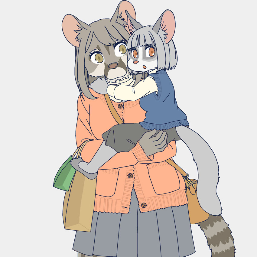 anthro clothed clothing duo female holding_another kemono purse ekaki510 galago genet lorisoid mammal primate strepsirrhine viverrid 1:1