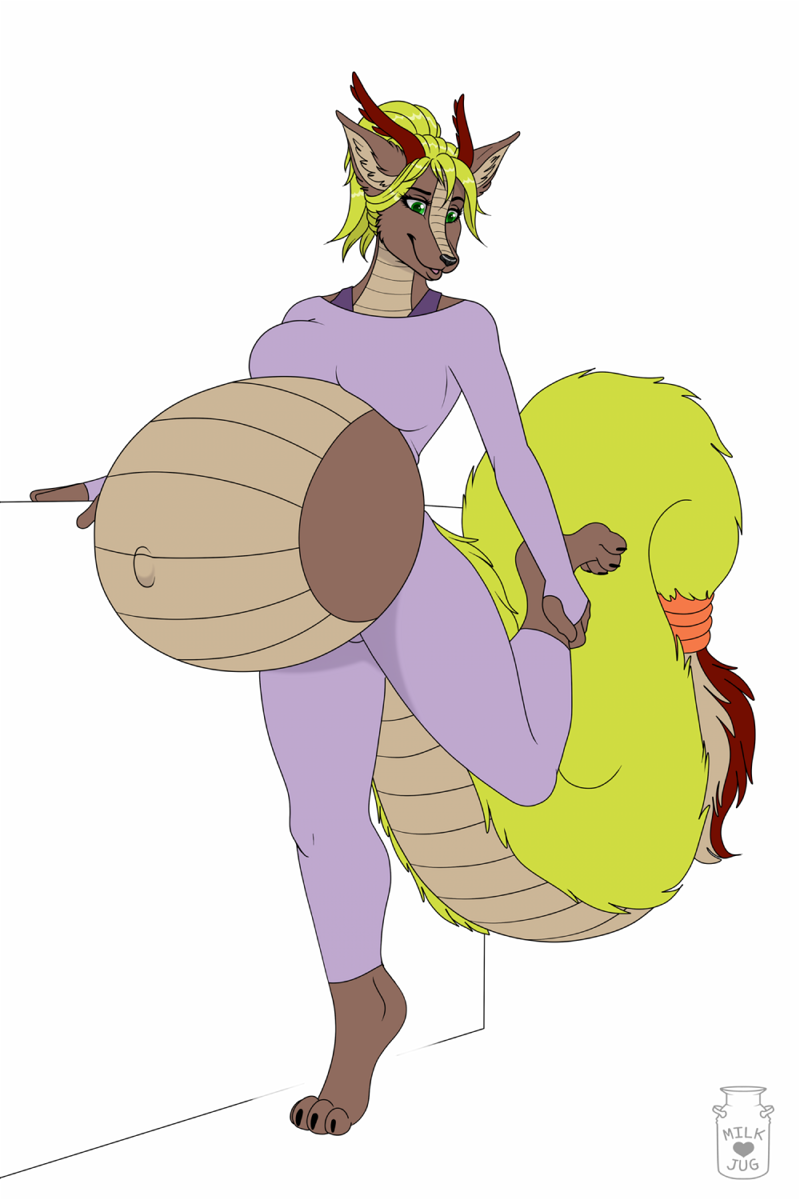 anthro belly big_belly black_nose brown_body brown_fur clothed clothing female fur green_eyes green_hair green_tail hair huge_belly inner_ear_fluff legwear navel pregnant pregnant_anthro pregnant_female purple_clothing purple_legwear purple_topwear scales simple_background solo standing tail tan_body tan_inner_ear_fluff tan_scales topwear tuft white_background milk-jug mythology keysi_(mattfolfsky) dragon mythological_creature mythological_scalie scalie 2:3 hi_res