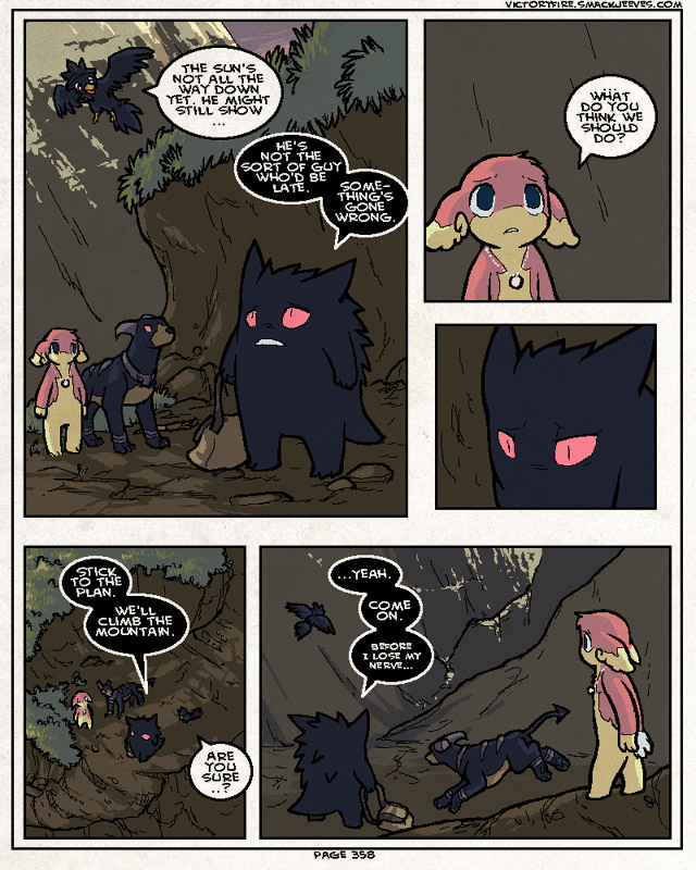 anthro dialogue female feral group male semi-anthro speech_bubble text sulfurbunny_(artist) nintendo pokemon pokemon_mystery_dungeon pokemon_victory_fire spike_chunsoft jen_(vf) audino generation_1_pokemon generation_2_pokemon generation_5_pokemon gengar houndoom murkrow pokemon_(species) 4:5 comic digital_media_(artwork) english_text microsoft_paint_(artwork)