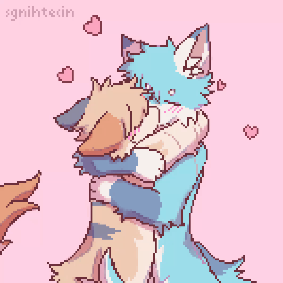 after_kiss ambiguous_gender anthro blue_body blue_fur blush blush_lines brown_eyes deep_kiss duo eye_contact eyes_closed floating_hearts fur heart_symbol hug kiss_on_lips kissing kissing_sound_effect looking_at_another making_out nude_anthro open_mouth simple_background tail text white_body white_fur niceth_ings domestic_cat felid feline felis mammal 1:1 animated digital_media_(artwork) pixel_(artwork) pixel_animation short_playtime male_(lore)