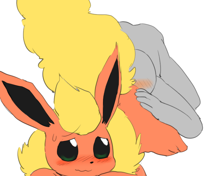 3_toes :s ambiguous/ambiguous ambiguous_gender ambiguous_on_feral bestiality blush bodily_fluids duo ears_up feet feral fur green_eyes human_on_feral interspecies long_ears oral pokephilia raised_tail red_body red_fur sweat tail toes worried yellow_body yellow_fur choreuny nintendo pokemon canid canine eeveelution flareon generation_1_pokemon human mammal pokemon_(species)