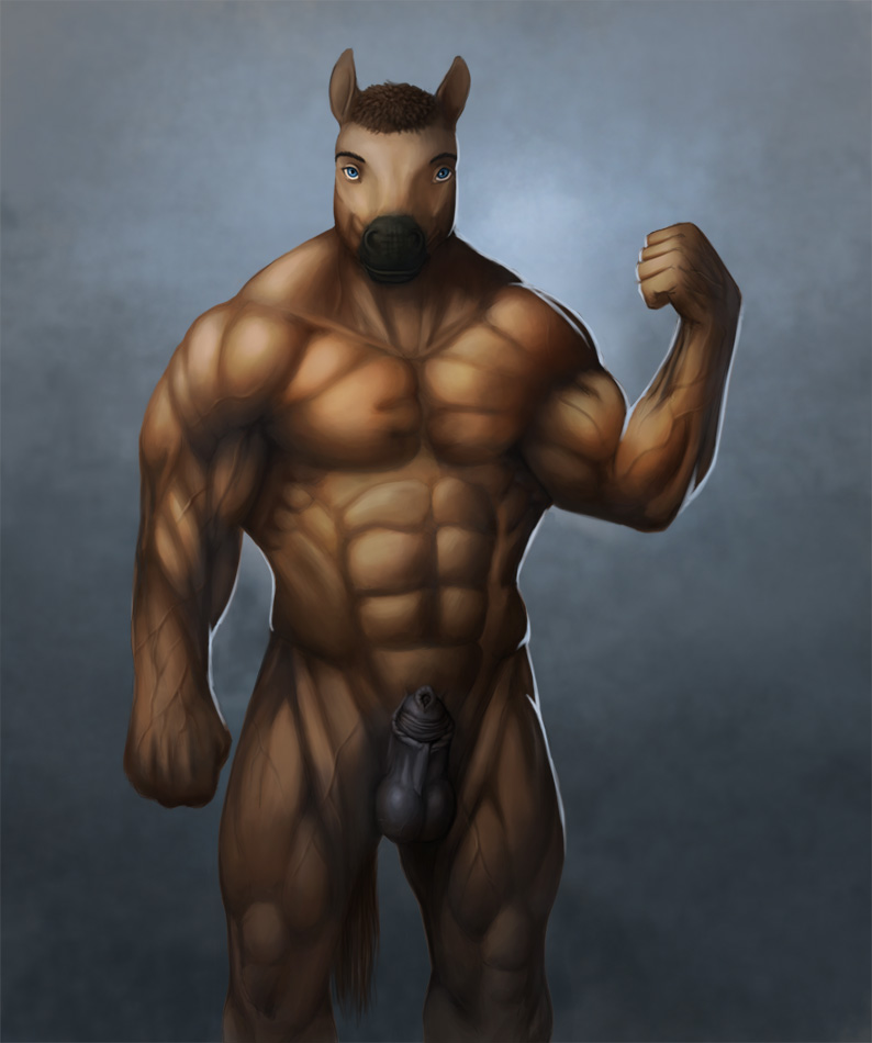 abs animal_genitalia animal_penis anthro balls biceps biped black_balls black_genitals black_sheath blue_eyes brown_hair equine_balls equine_genitalia equine_penis flexing genitals hair looking_at_viewer male muscular muscular_anthro muscular_male nude pecs penis penis_tip sheath solo v-cut vein veiny_arms veiny_hands veiny_muscles veiny_thighs morticus equid equine horse mammal equine_sheath