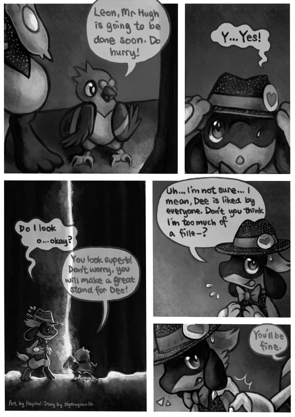 anthro dialogue feral male semi-anthro text haychel slydragoon16 game_freak nintendo pokemon pokemon_mystery_dungeon spike_chunsoft leon_(haychel) aipom avian bird canid canine columbid felid generation_1_pokemon generation_2_pokemon generation_3_pokemon generation_4_pokemon generation_5_pokemon luxray magmar mammal pidove pokemon_(species) riolu shroomish surskit teddiursa tyrogue comic digital_media_(artwork) english_text greyscale monochrome